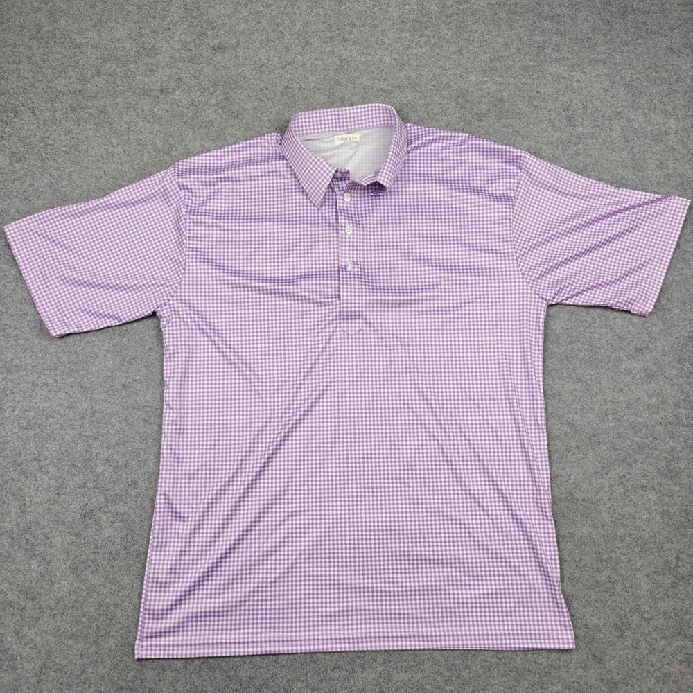 Collars & Co. Polo Shirt Mens 2XL Purple Dress Collar Gingham Lightweight